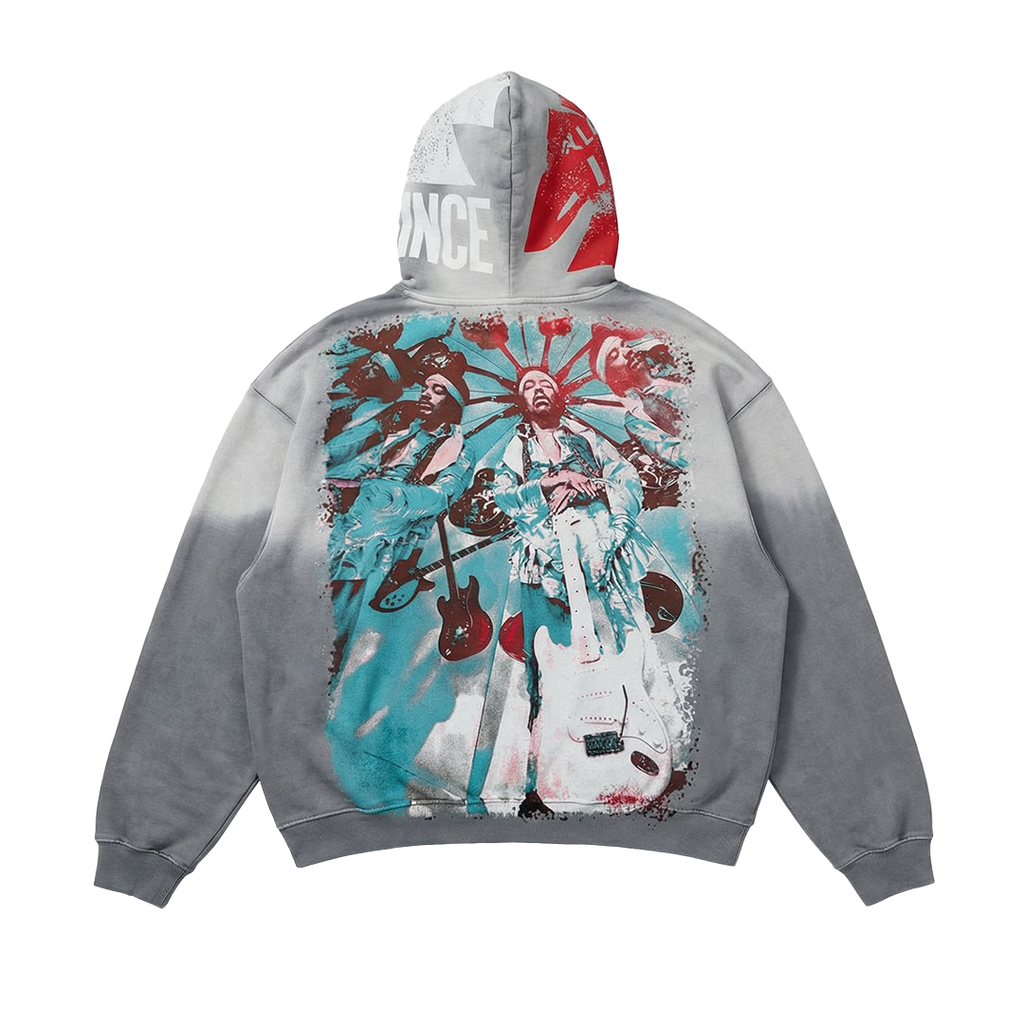 "DISCOVER" Sunfaded Grey Zip-Up Hoodie